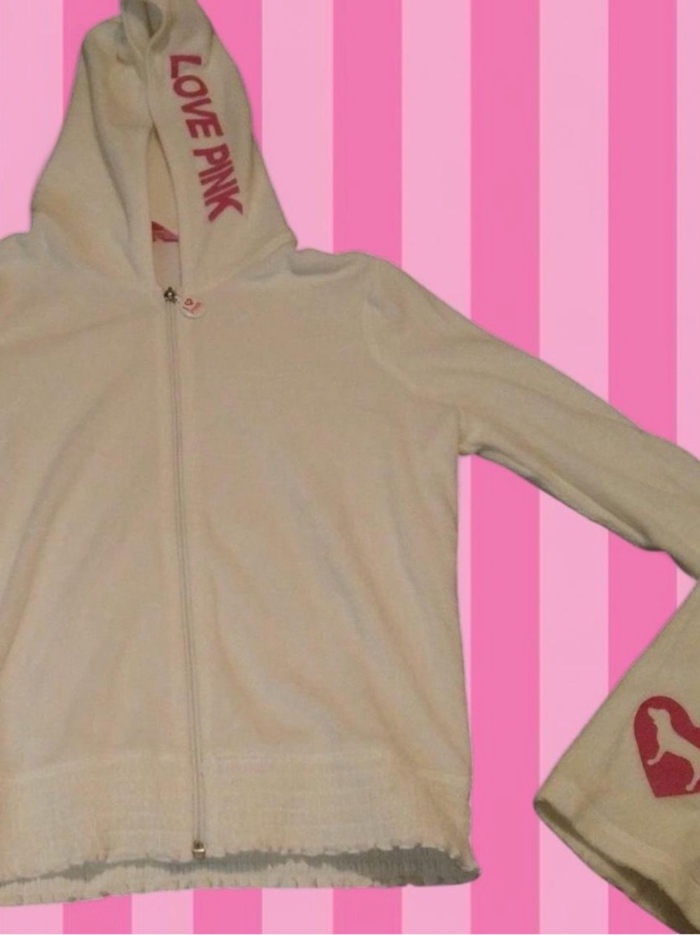 RARE Victoria's Secret PINK Vintage y2k 'LOVE PINK' zip up hoodie terry